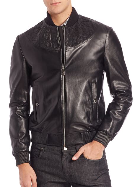 versace collection bomber jacket black|versace classic v2 leather jacket.